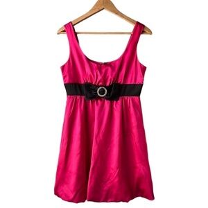 HOT PINK Black Bow Appliqué Mini Dress Size XXS